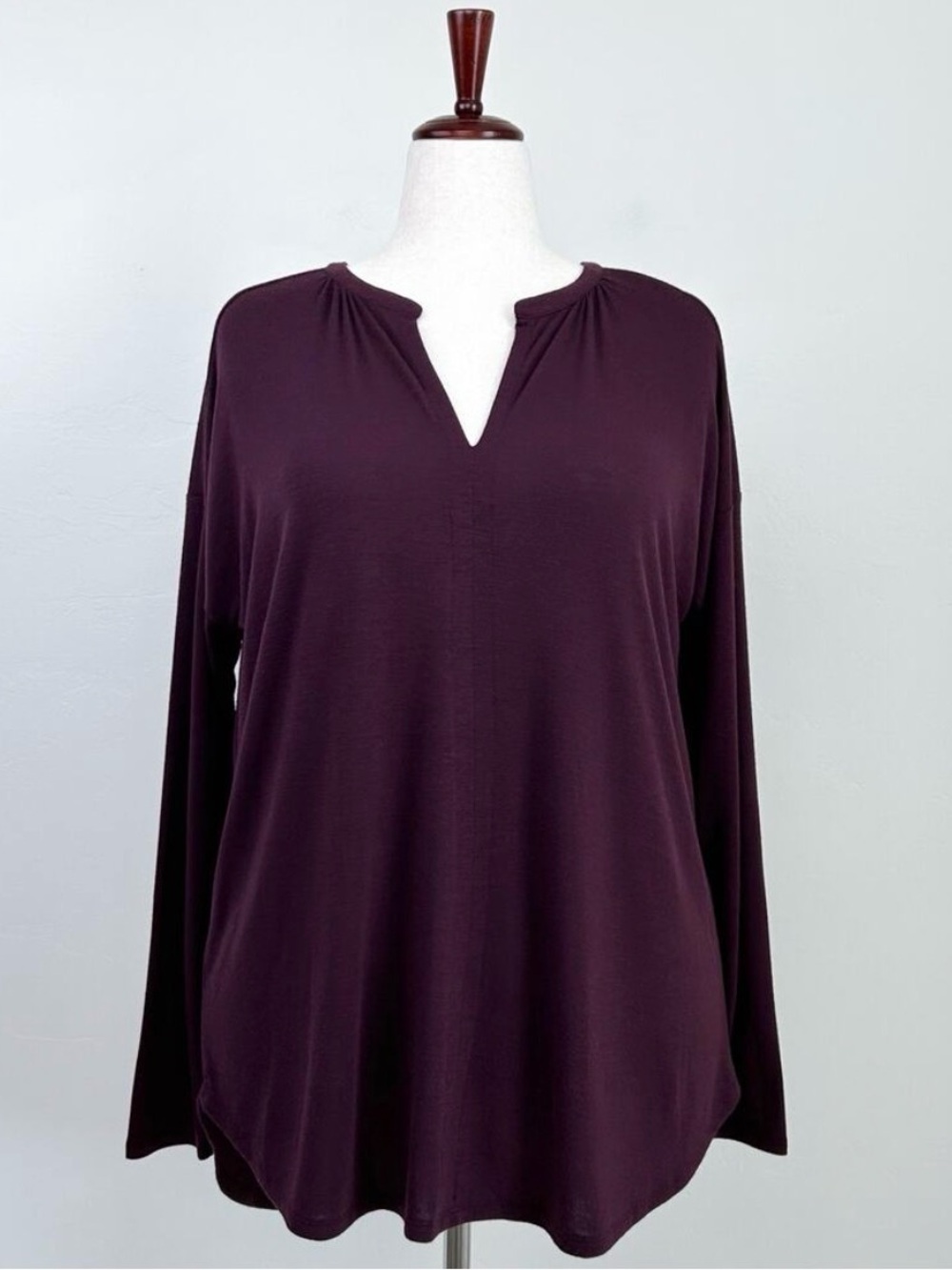 Ann Taylor LOFT Plum Wine Purple V-Notch Long Sleeve XL Blouse Top NWT